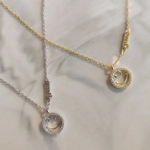 NEW Silver/Gold Cubic Zircon Smiling Face Necklace